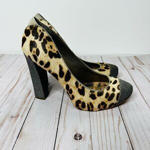 Sam Edelman Frances Leopard Glitter Block Heel Pump Size 8.5